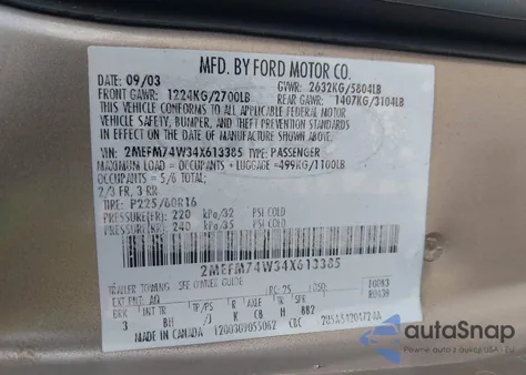 2004 Mercury Grand Marquis Gs из США, поврежденный, VIN 2MEFM74W34X613385